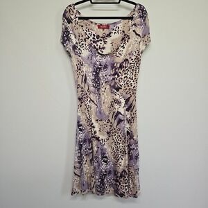 Max Mara Studio Dress Womens L Purple Animal Print Silk Scoop Neck Mobwife Y2K